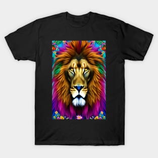 Colorful Lion with flowers surrealist impressionist style Chambala paradise T-Shirt